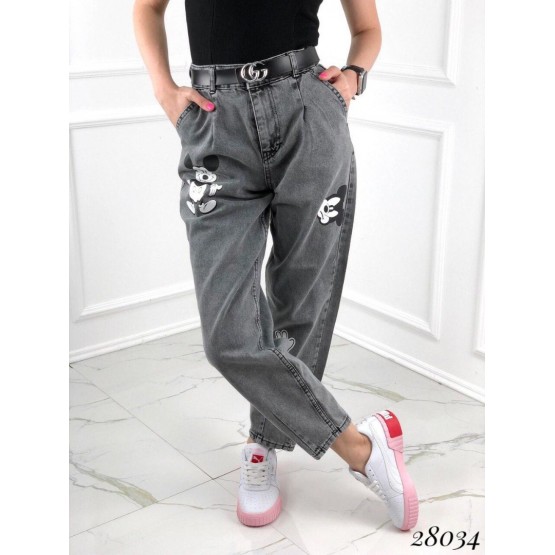 Джинсы  Mom fit Mickey  с завышенной талией