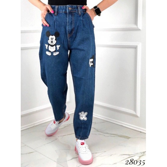 Джинсы  Mom fit Mickey  с завышенной талией